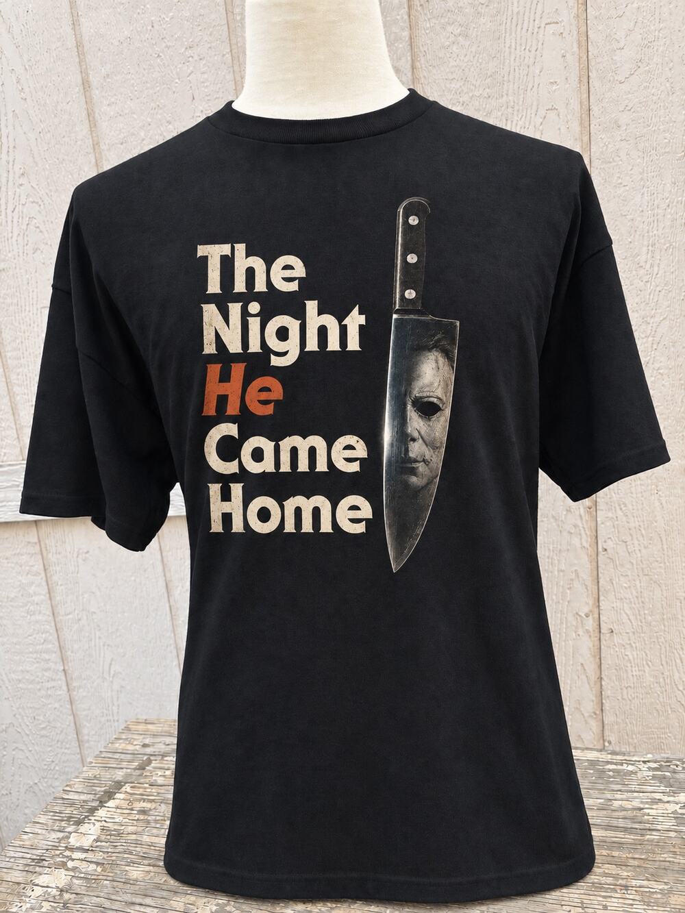 Night He Came Home Black T-Shirt Official Mash Up killer horror michael myers